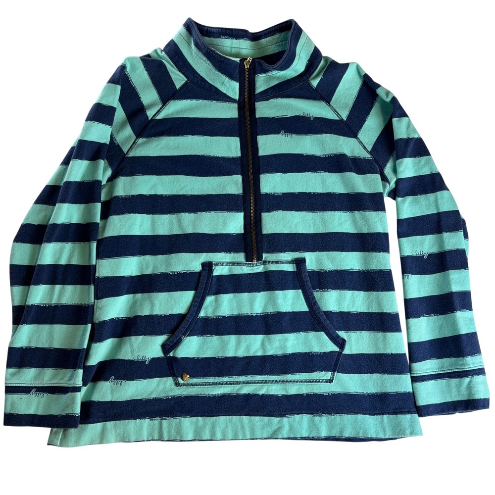 Lilly‎ Pulitzer Pullover XL Stripe Half Zip Cotton Stretch Preppy Top
